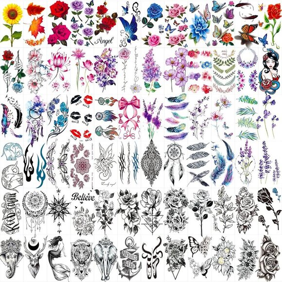 Other - 72 Sheets Temporary Tattoos for Women and Girls, Flower / Butterfly Temporary Ta